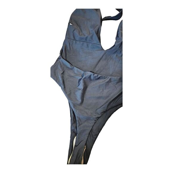 Lilosy Womens Black Halter Deep V-Neck Wrap Tie Waist One-Piece Swimsuit Size L - Picture 7 of 14